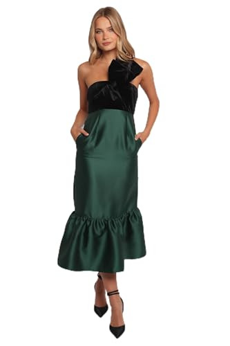 Amelie Bow Front One Shoulder Midi Dress - Black/Emerald XL | Amazon (US)