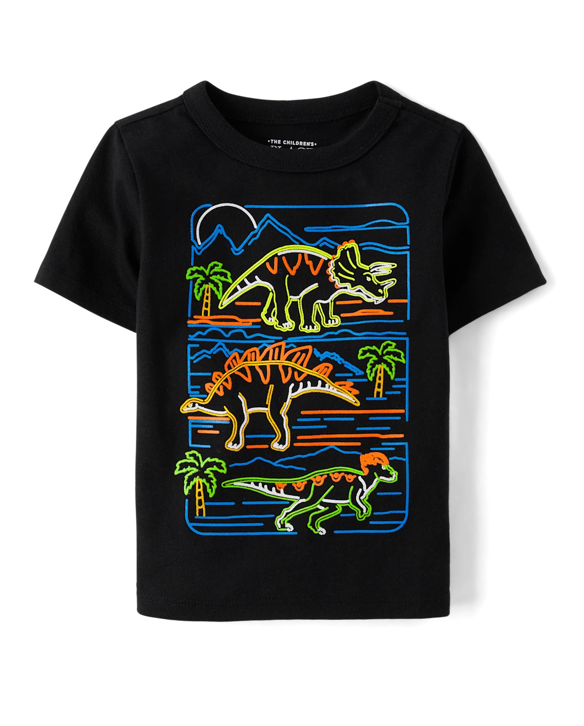 Baby And Toddler Boys Dino Outline Graphic Tee - black | The Children's Place