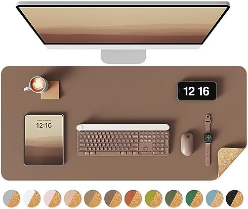 YSAGi Double-Sided Desk Pad, 31.5"x15.7"Leather Desk Mat, Eco Cork Desk Pad Protector,Large Mouse... | Amazon (US)