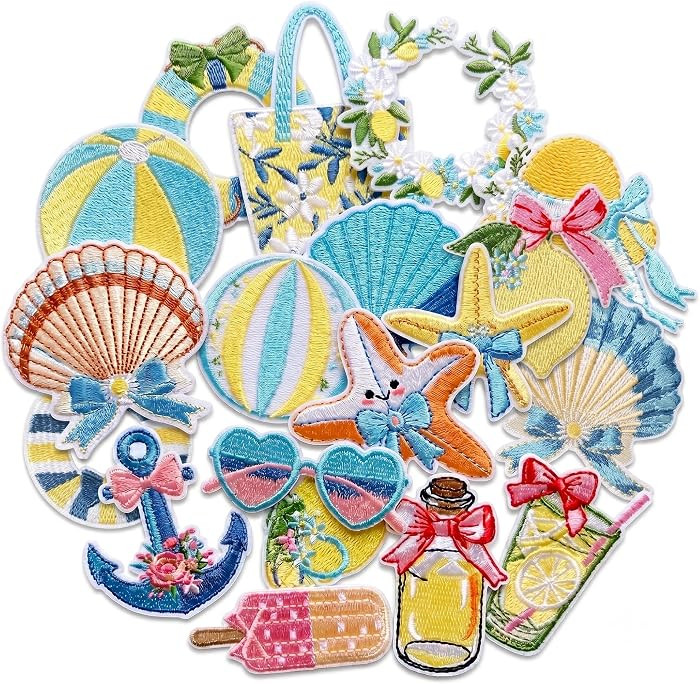 Jongdari 16pcs Summer Beach Iron On Patches for Hats, Coastal Girl Preppy Embroidered Trucker Hat... | Amazon (US)