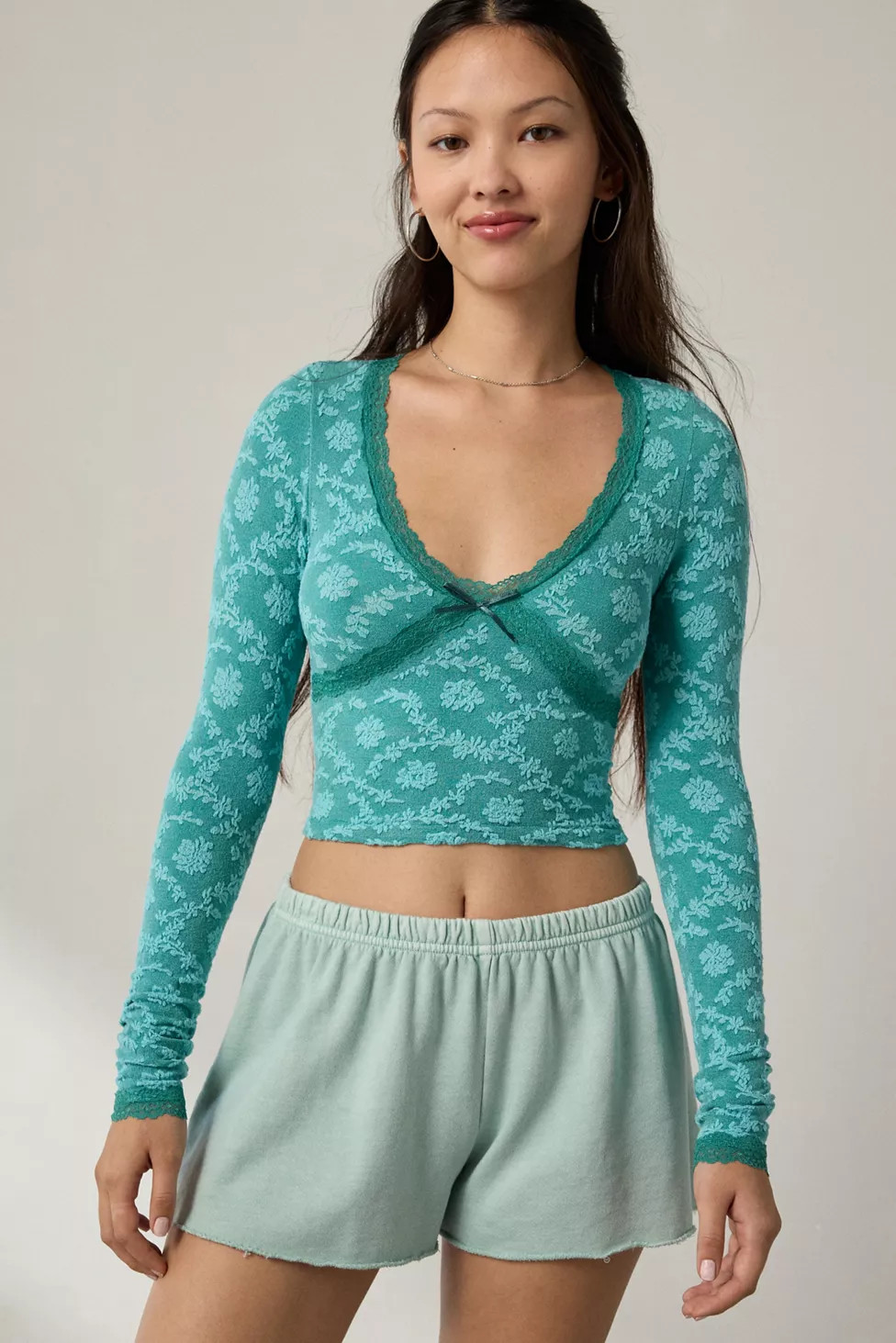 Out From Under Bella Seamless Knit Lace Trim Long Sleeve Tee | Urban Outfitters (US and RoW)