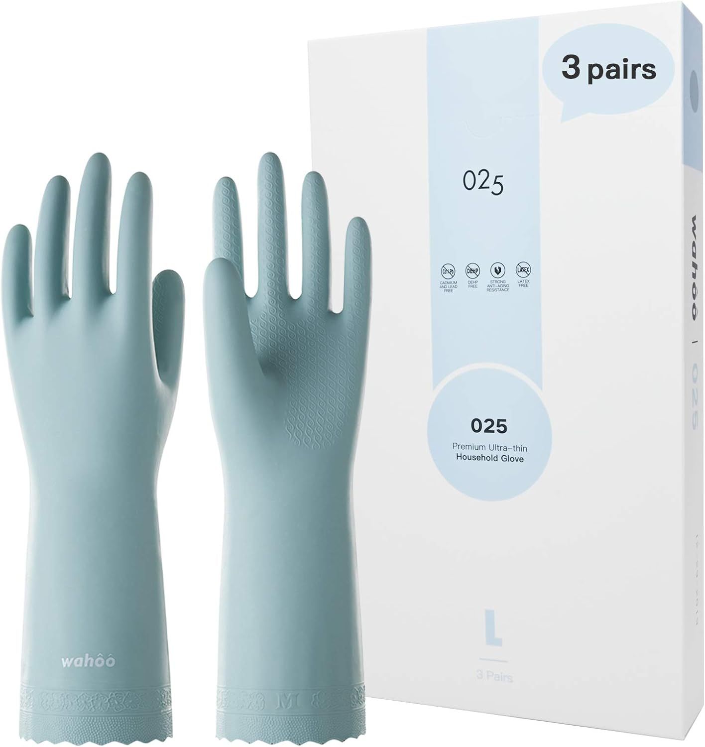 LANON wahoo 3 Pairs Skin-Friendly Dishwashing Cleaning Gloves, Reusable Unlined Dish washing Glov... | Amazon (US)