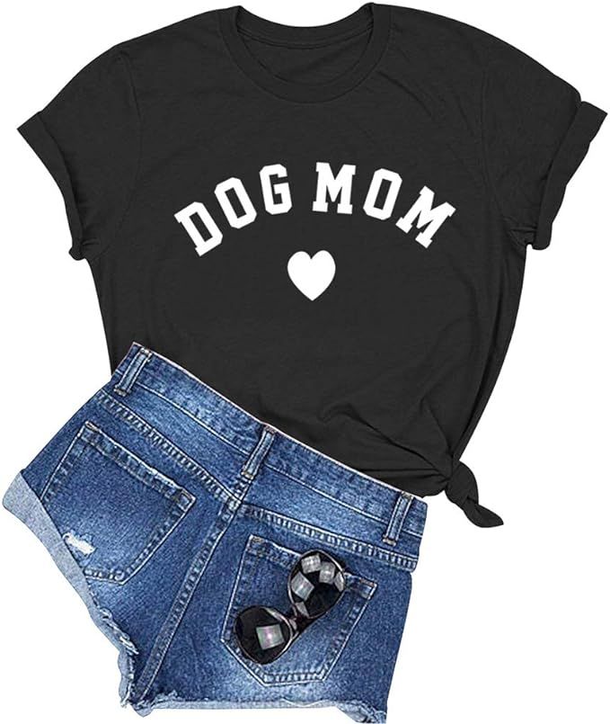 BLACKOO Women's Dog Mom Graphic Cute T Shirt Funny Cotton Tops | Amazon (US)