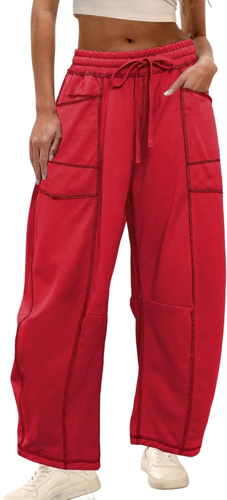 Athlisan Womens Baggy Barrel Pants Wide Leg Lounge Drawstring Sweatpants with Pockets | Amazon (US)