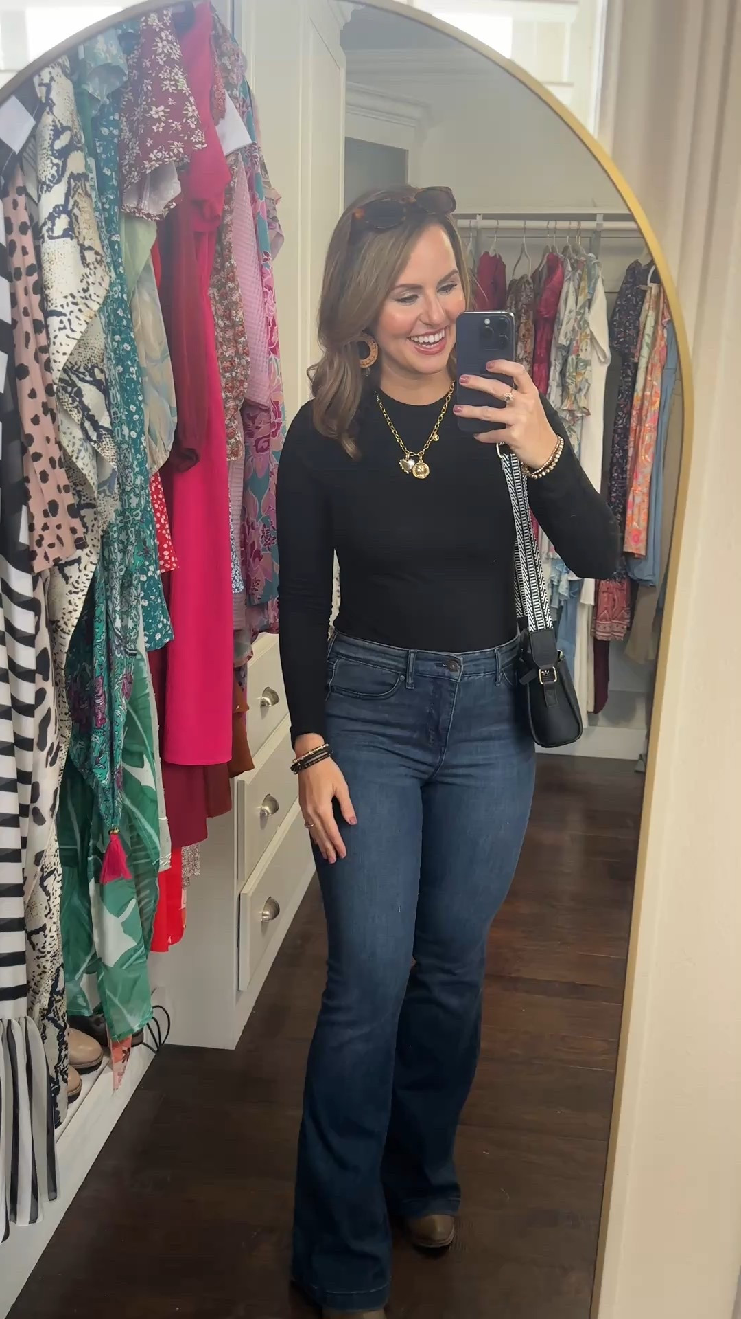 Cute date night look- winter outfit edition! Love this skims look for less top that gives the slimming look of a body suit! Paired with the cutest Walmart flare jeans that are under $25!! Cute bracelet stacks + ankle
Boots! 

#LTKFindsUnder50 #LTKSeasonal #LTKgrwm