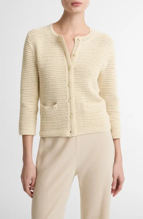 Vince Cotton Open Stitch Cardigan in Natural at Nordstrom, Size Large | Nordstrom