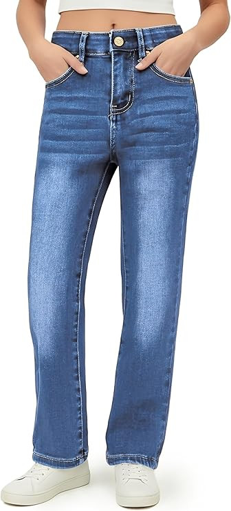 PATPAT Girls Bootcut Jeans 4-14Y, Elastic Waist Jeans with Pockets Straight Leg Pants | Amazon (US)