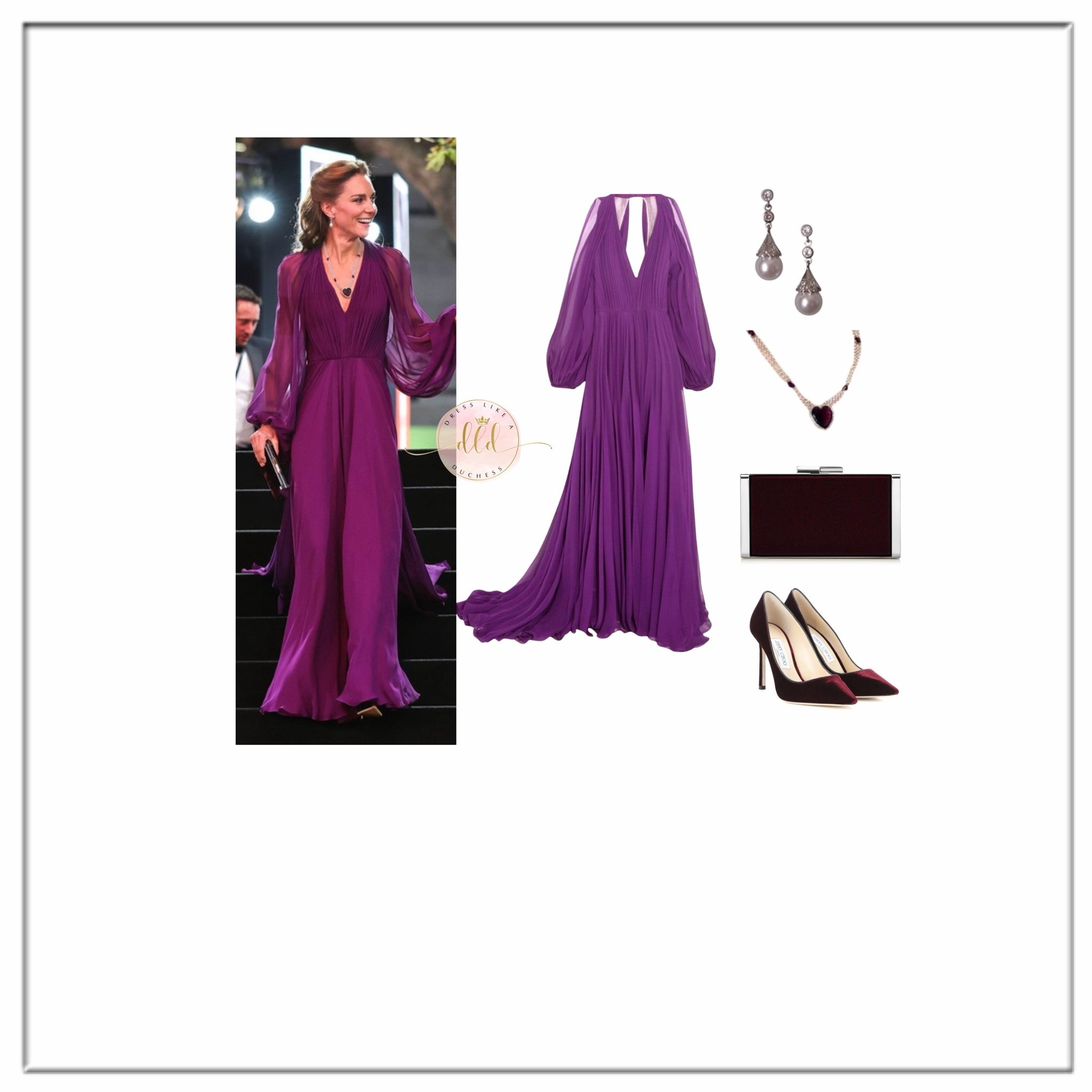 9/22/26 Kate Middleton at the Digger movie premiere starring Tom Cruise in London. The Princess is wearing the Queen Mother’s amethyst necklace and grape colored chiffon gown by Jenny Packham. 💜✨photo - Andrew Parsons