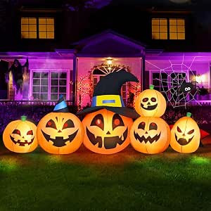MICOCAH 8 FT Long Scary Inflatable Halloween Decorations Outdoor 6 Pumpkins with Witch Hat & Red ... | Amazon (CA)