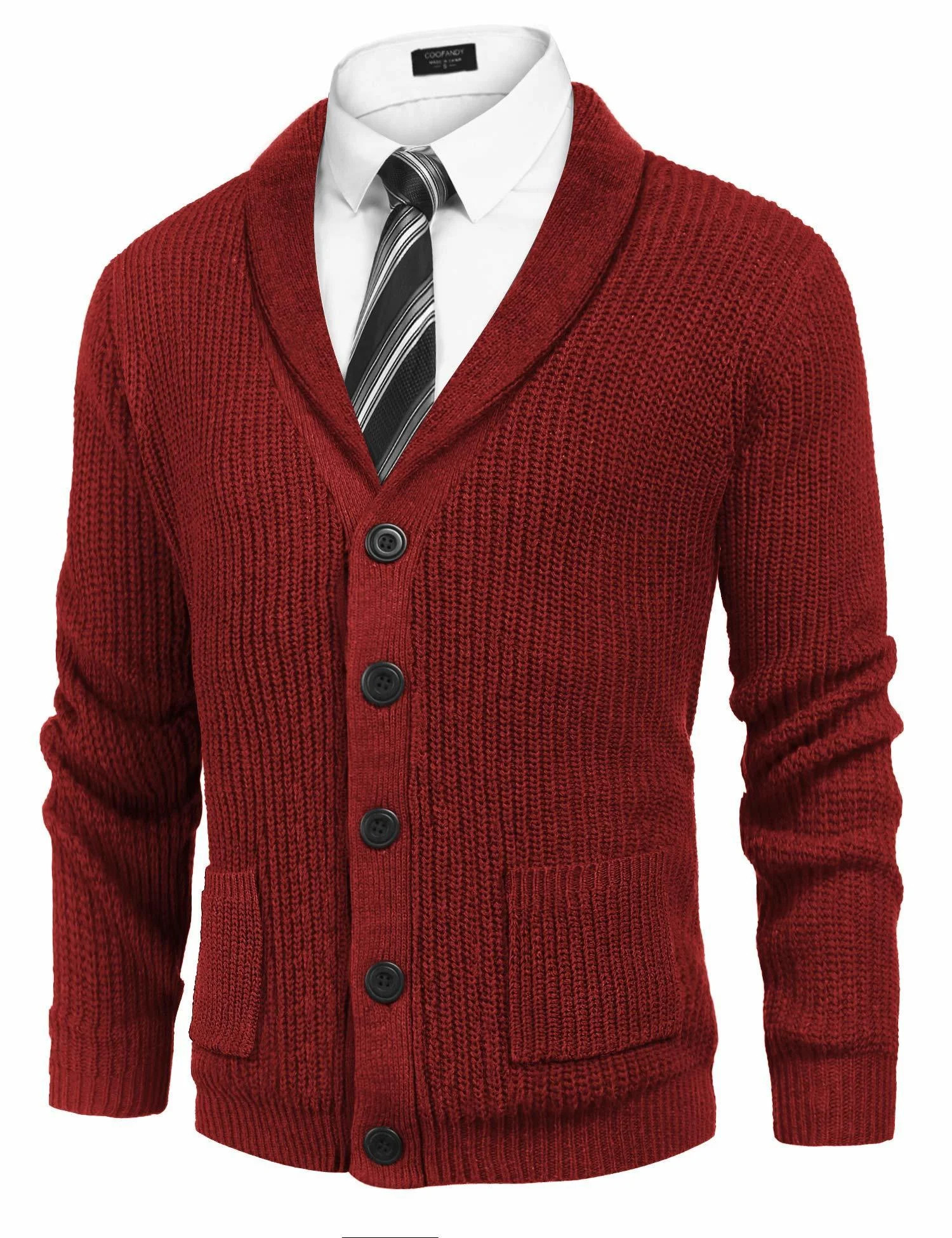 COOFANDY Mens Sweater Cardigan Long Sleeve Button Front Shawl Collar Ribbed Knit Uniform Cardigan... | Walmart (US)