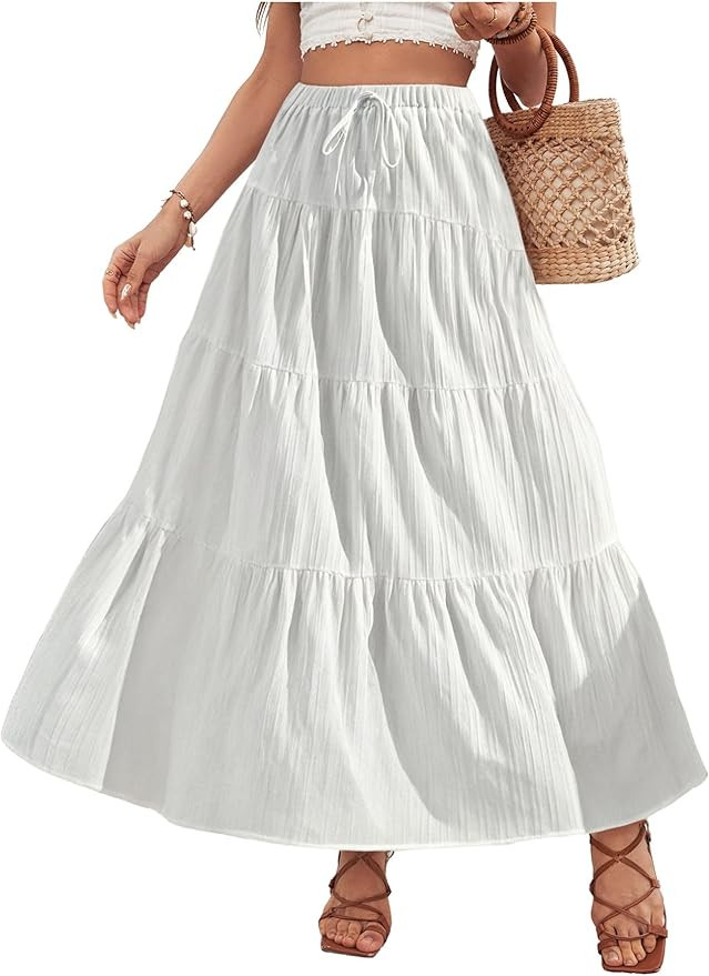 Verdusa Women's Flowy Flared Ruffle Boho Long Skirt Summer Maxi Skirt | Amazon (US)