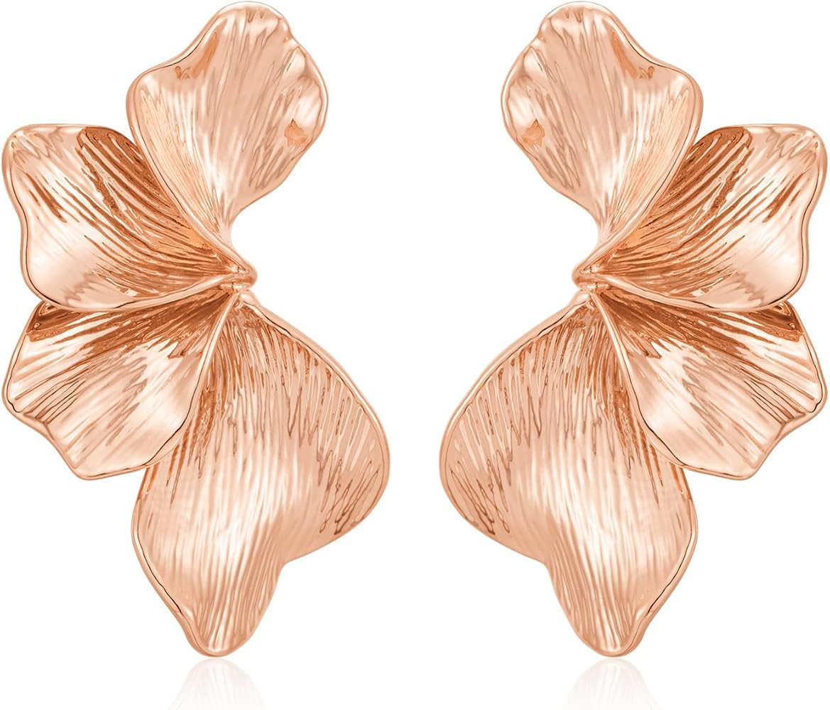 Chunky Gold Statement Earrings For Women Gold Plated Sectored Flower Leaf Shell Angel Wing Earrin... | Amazon (US)