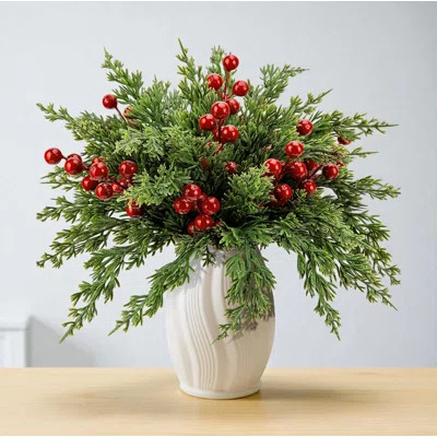 Artificial Pine Branches with Red Berry Stems, 10.5" Faux Evergreen Norfolk Pine Cypress Leaves Stems, Fake Foliage Pine Needles Picks for DIY Craft G | Wayfair North America