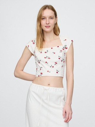 Linen-Blend Cap-Sleeve Cropped Top | Gap (US)