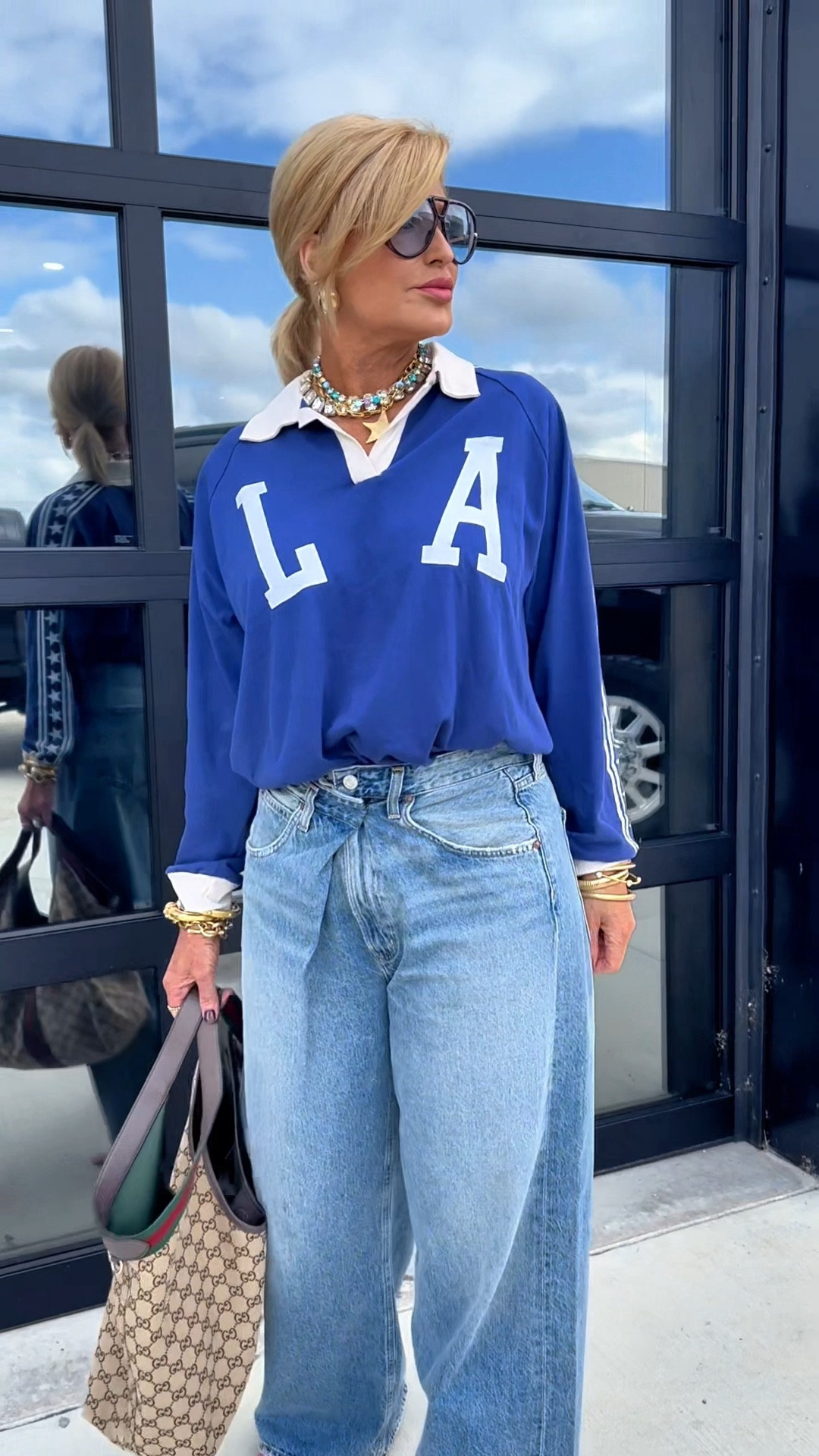 Sometimes the unexpected ends up being my favorite fit.  I tied in some necklaces with pink to tie in my shoes 🩷
Top/med
Jeans/28

#LTKStyleTip #LTKOver40 #LTKTravel