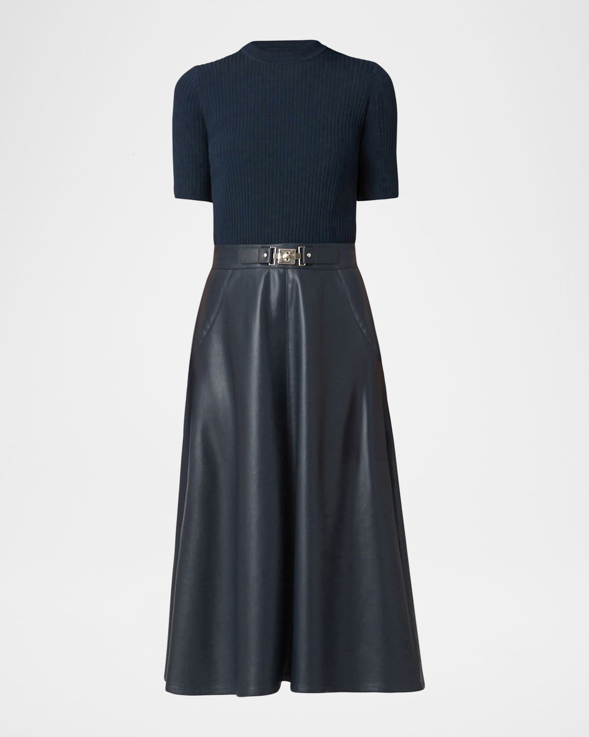 Angela Knit & Faux Leather Midi Dress | Neiman Marcus