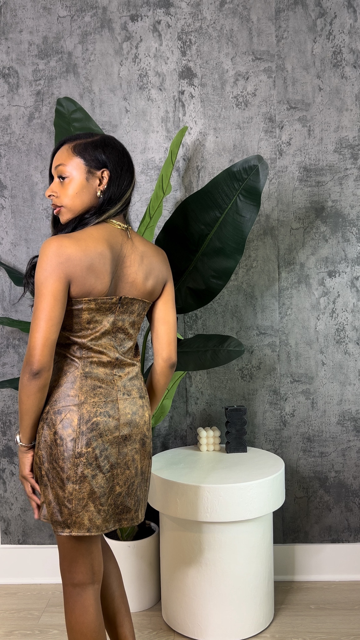 Faux leather tube mini dress 