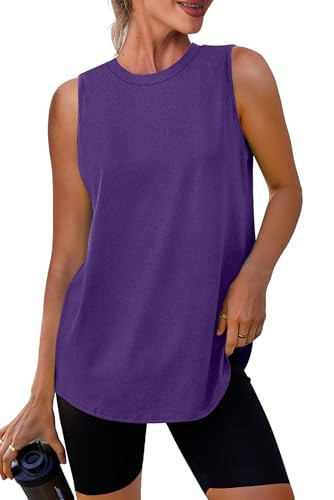 Womens Tops Womens Workout Tops Breathable Lightweight Active Athletic Yoga Shirts Dark Purple XL | Amazon (US)