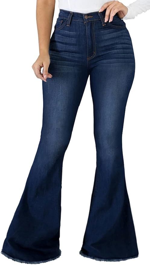 CuteCherry Bell Bottom Jeans for Women Ripped Skinny Bell Bottom Raw Hem Denim Pants | Amazon (US)