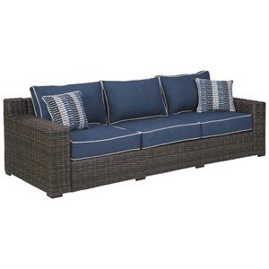 Signature Design by Ashley Grasson Lane Outdoor Sofa in Brown and Blue | Homesquare