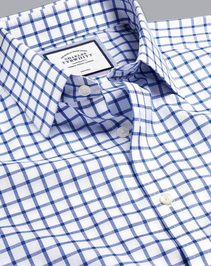 Non-Iron Twill Grid Check Shirt - Cobalt Blue | Charles Tyrwhitt