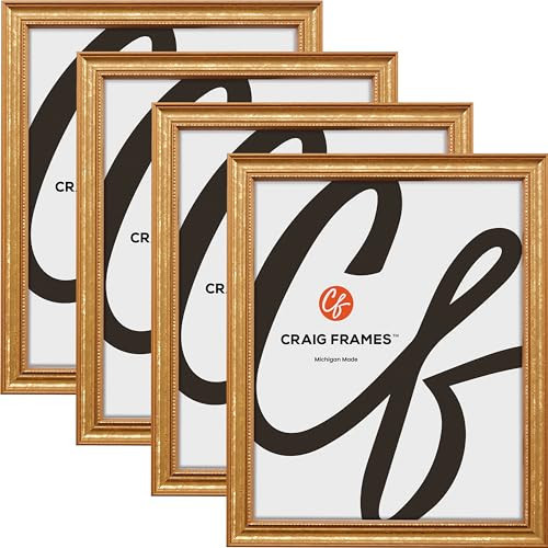 Craig Frames 24x24 Picture Frame – Gold Ornate Style, 3/4 Inch Wide Solid Wood Moulding with Vintage Beaded Detail, Plexiglass and Backing Included, Wall Display Frame for Art and Posters, Set of 4 | Amazon (US)