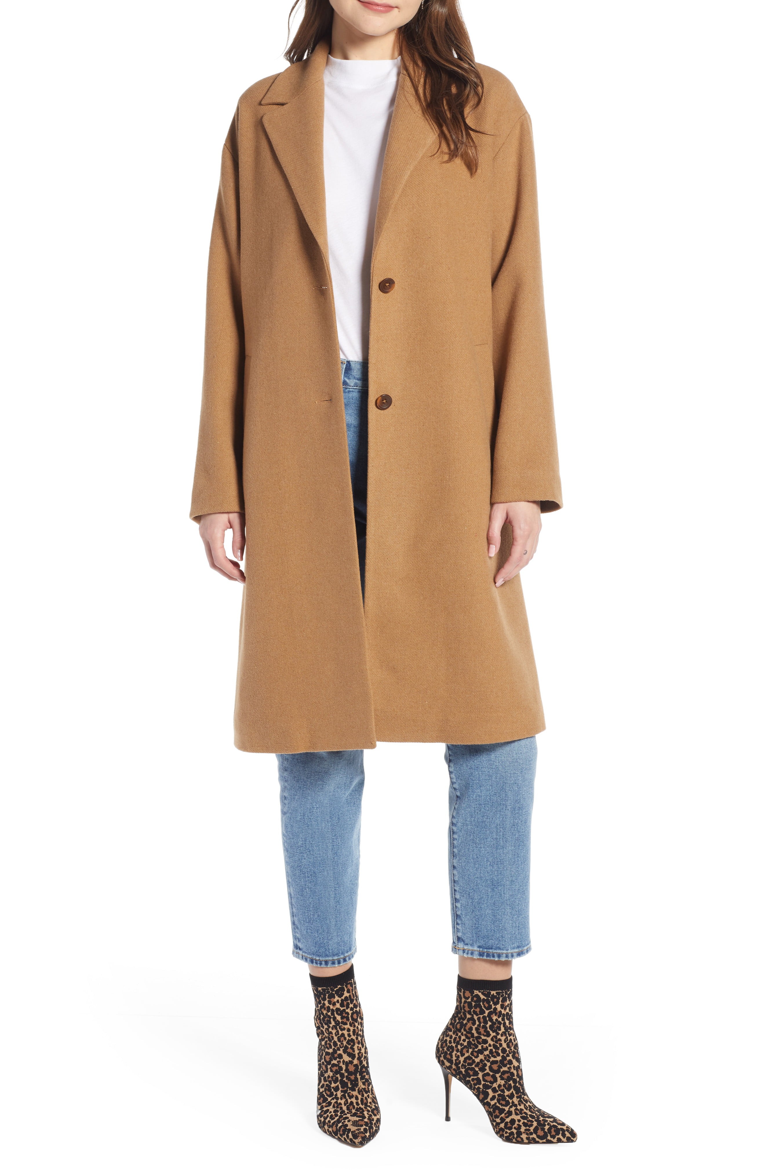 Women's Something Navy Longline Camel Coat | Nordstrom