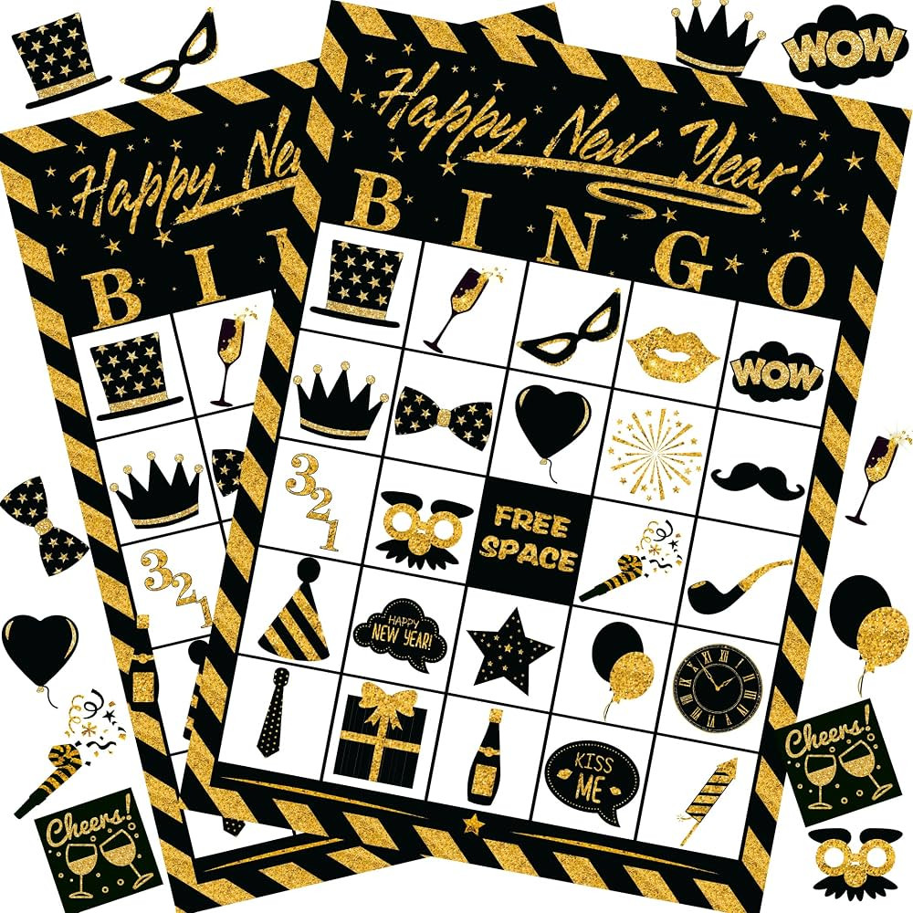 Joy Bang New Years Bingo Cards Games for Kids Adults, 24 Players for Family Friends Large Group, ... | Amazon (US)