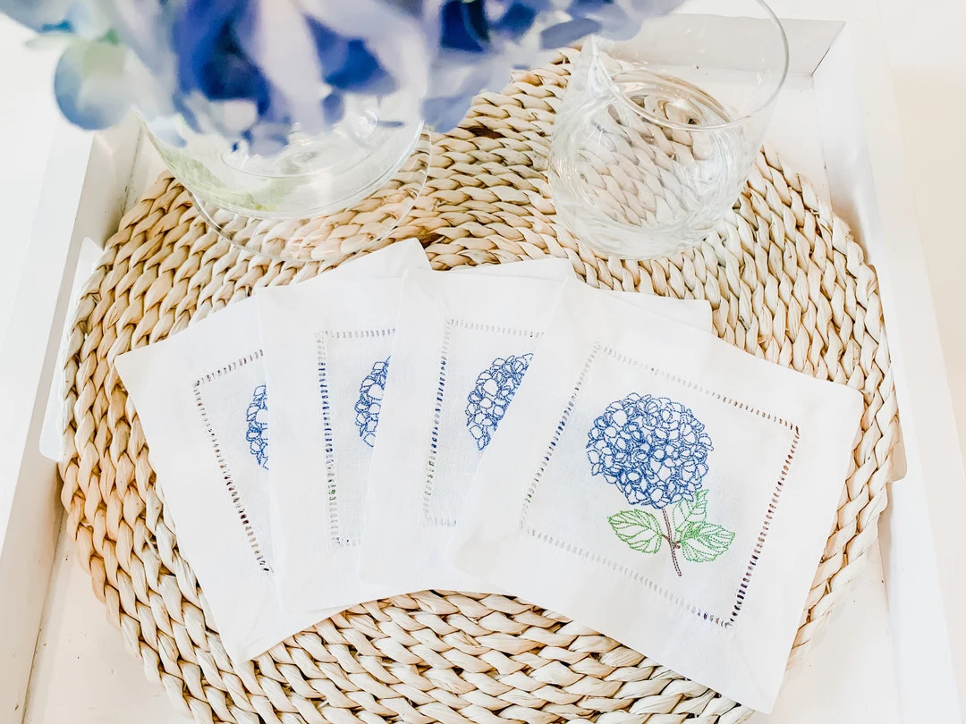 Hydrangea Cocktail Napkins Floral Cocktail Napkins Linen - Etsy | Etsy (US)