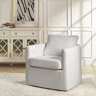 JAYDEN CREATION Christepher Modern White Slipcovered 360° Swivel Chair CHMJ0949-WTE - The Home D... | The Home Depot