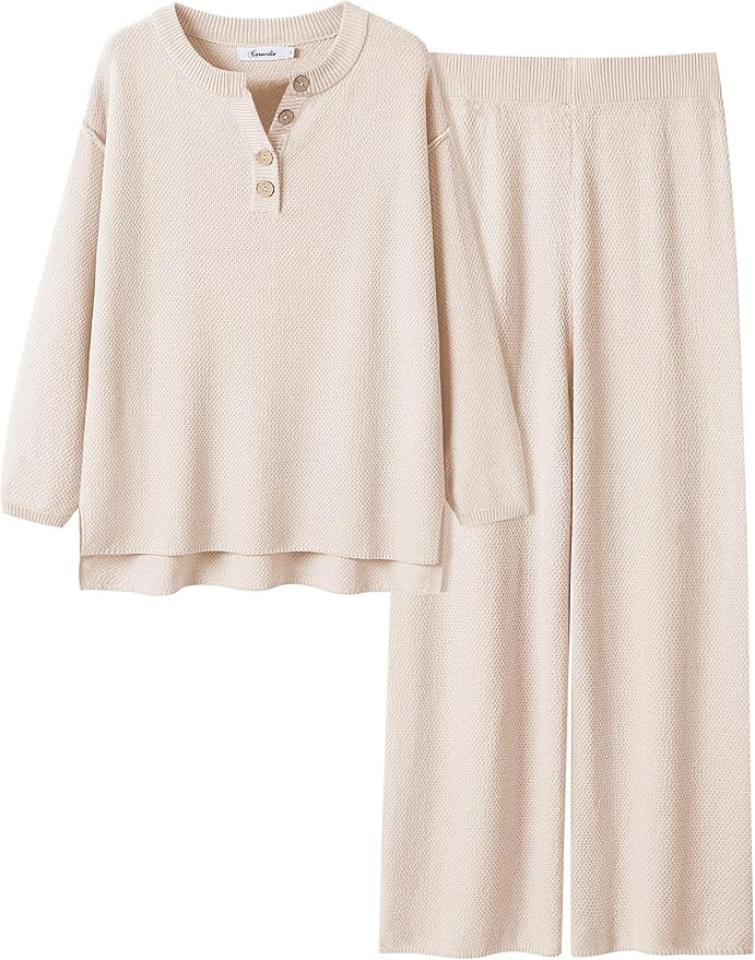 ANRABESS Women 2 Piece Outfits Oversized Loose Waffle Knit Sweater Set 2025 Fall Trendy Matching ... | Amazon (US)