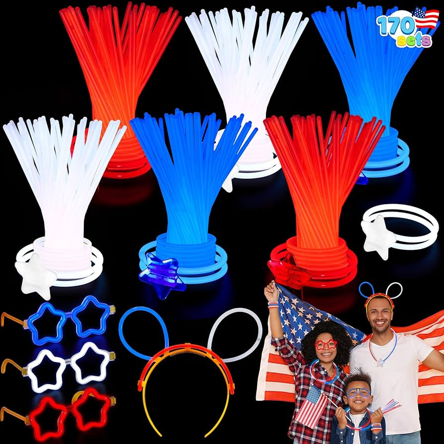 JOYIN 170 Pcs July 4th Glow Sticks Bulk, Red White Blue 4th of July Sticks Bulk, Patriotic Bracel... | Amazon (US)