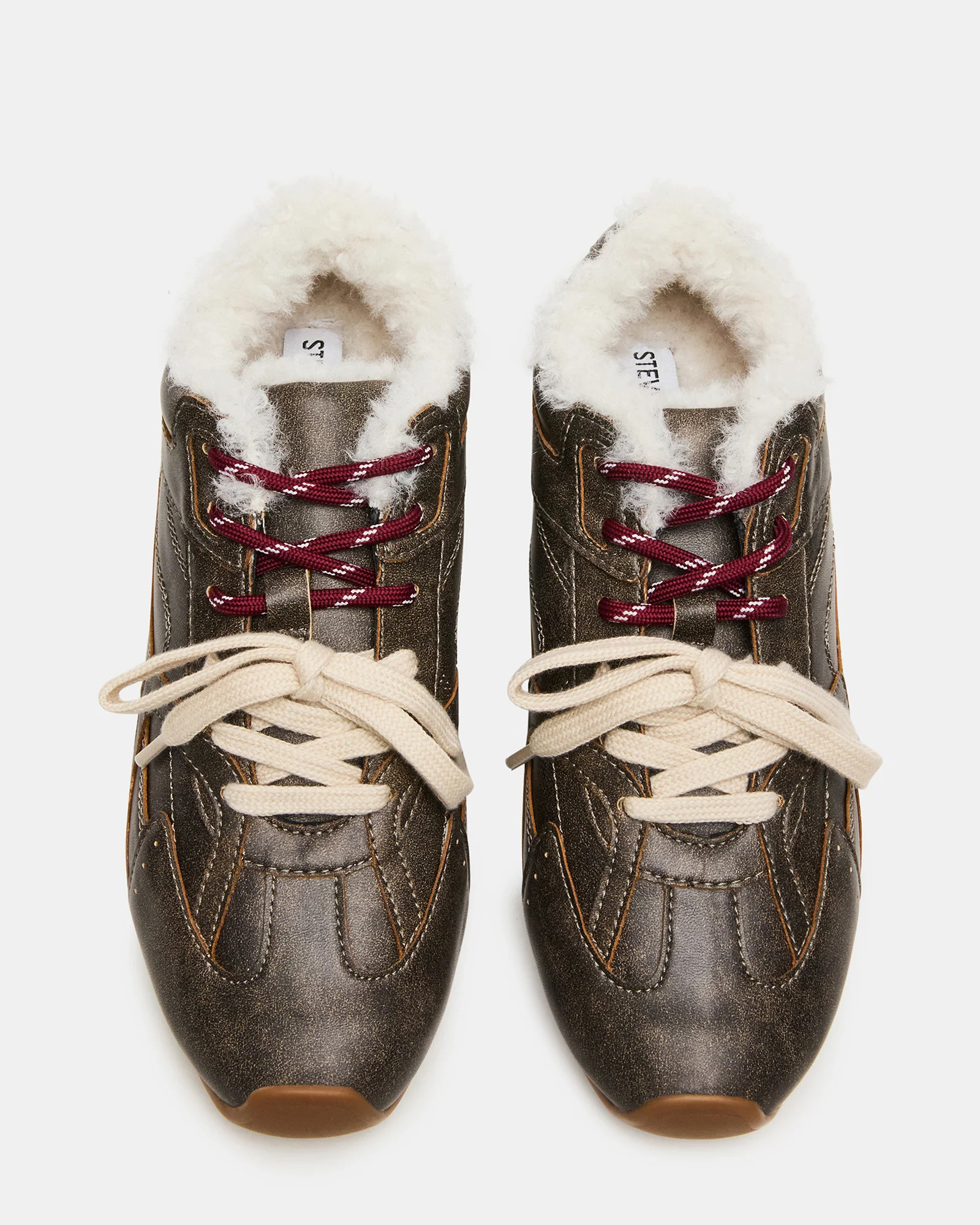 AZIEL Faux Fur Brown Distressed Low-Top Lace-Up Women's Sneakers | Steve Madden (US)