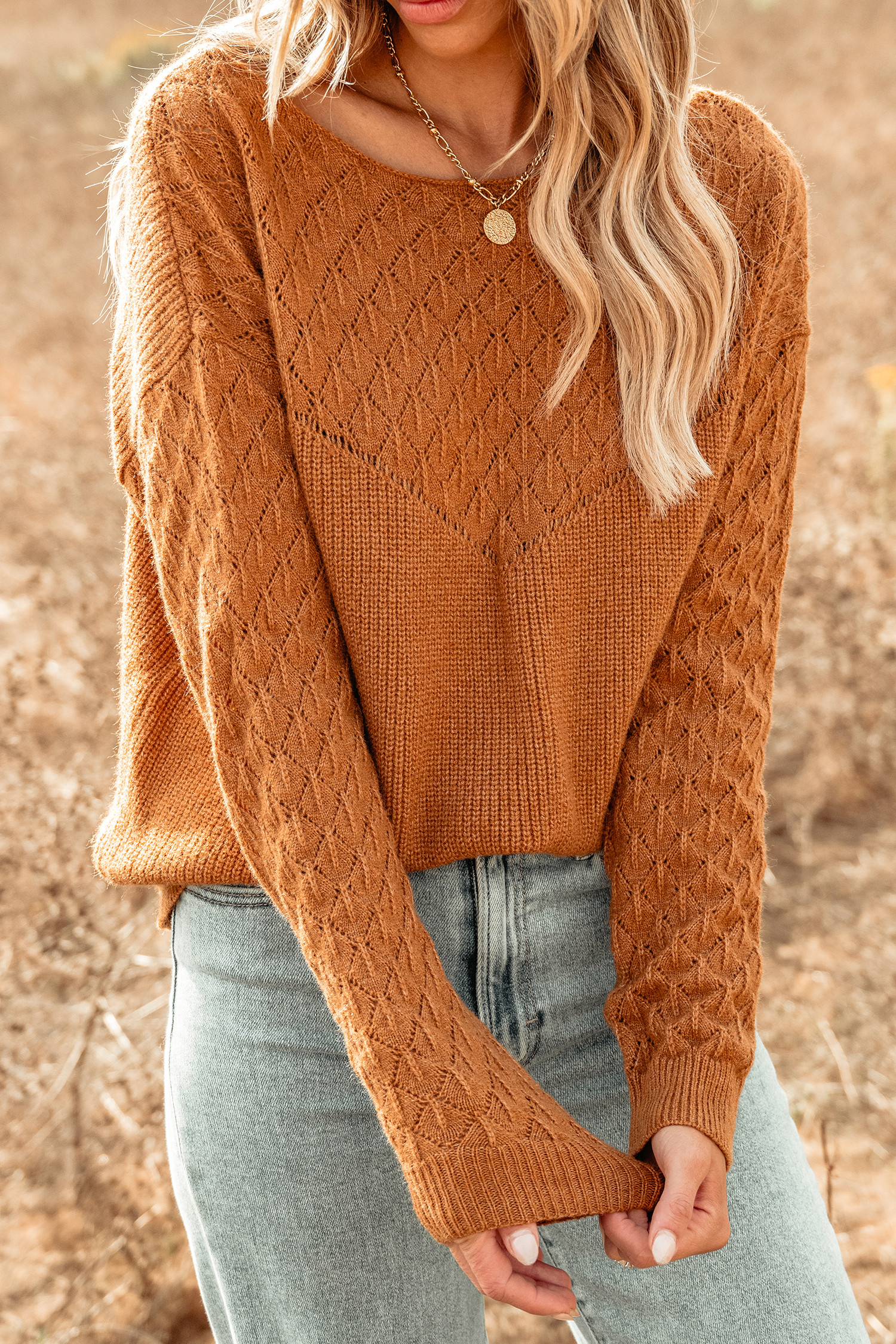 Pumpkin Spice Honeycomb Knit SweaterNew | Cupshe US