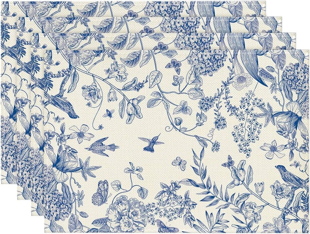 Artoid Mode Hydrangea Flowers Branches Chinoiserie  Spring Placemats Set of 4, 12x18 Inch Table ... | Amazon (US)