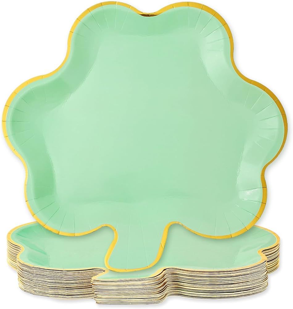 Whaline 40Pcs St. Patrick's Day Paper Plates Mint Green Shamrock Shaped Disposable Plates Gold Fo... | Amazon (US)