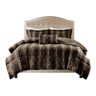 Gracie Mills Shawn 4-Peice Soft Faux Fur to Mink Comforter Set - King - Brown | Target