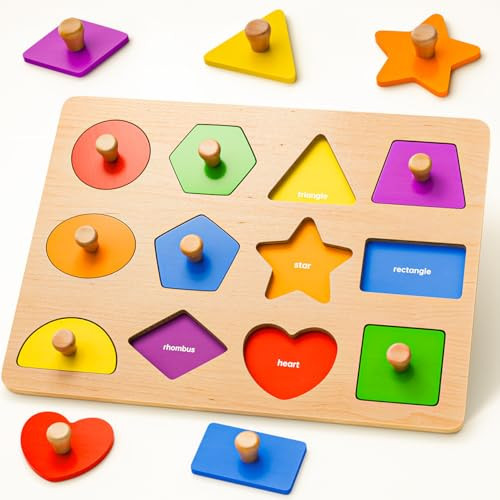 Wooden Shape Peg Puzzles for Toddlers 1 2 3 Year Old Boys Girls Gifts: Shape Sorter & Color Match Baby Puzzles 12-18-24 Months - Montessori Toys for 1 2 3 Year Old Toddler Learning Activities | Amazon (US)
