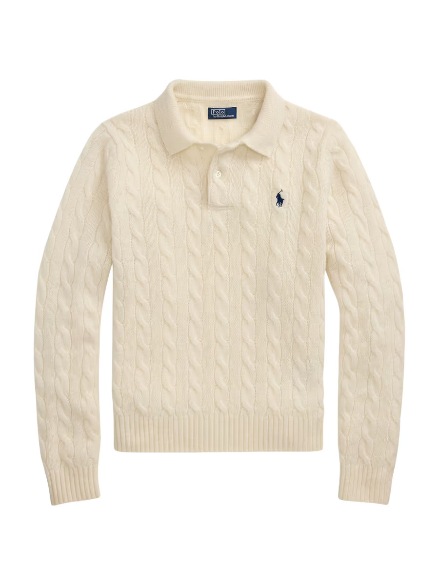 Polo Ralph Lauren Cable-Knit Wool-Cashmere Polo Sweater | Saks Fifth Avenue | Saks Fifth Avenue