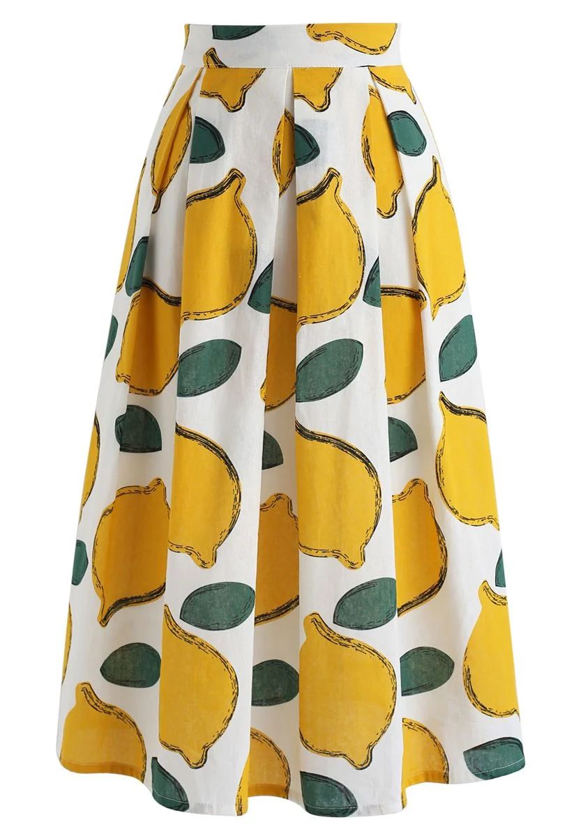 Summer Cool Lemon A-Line Midi Skirt | Chicwish