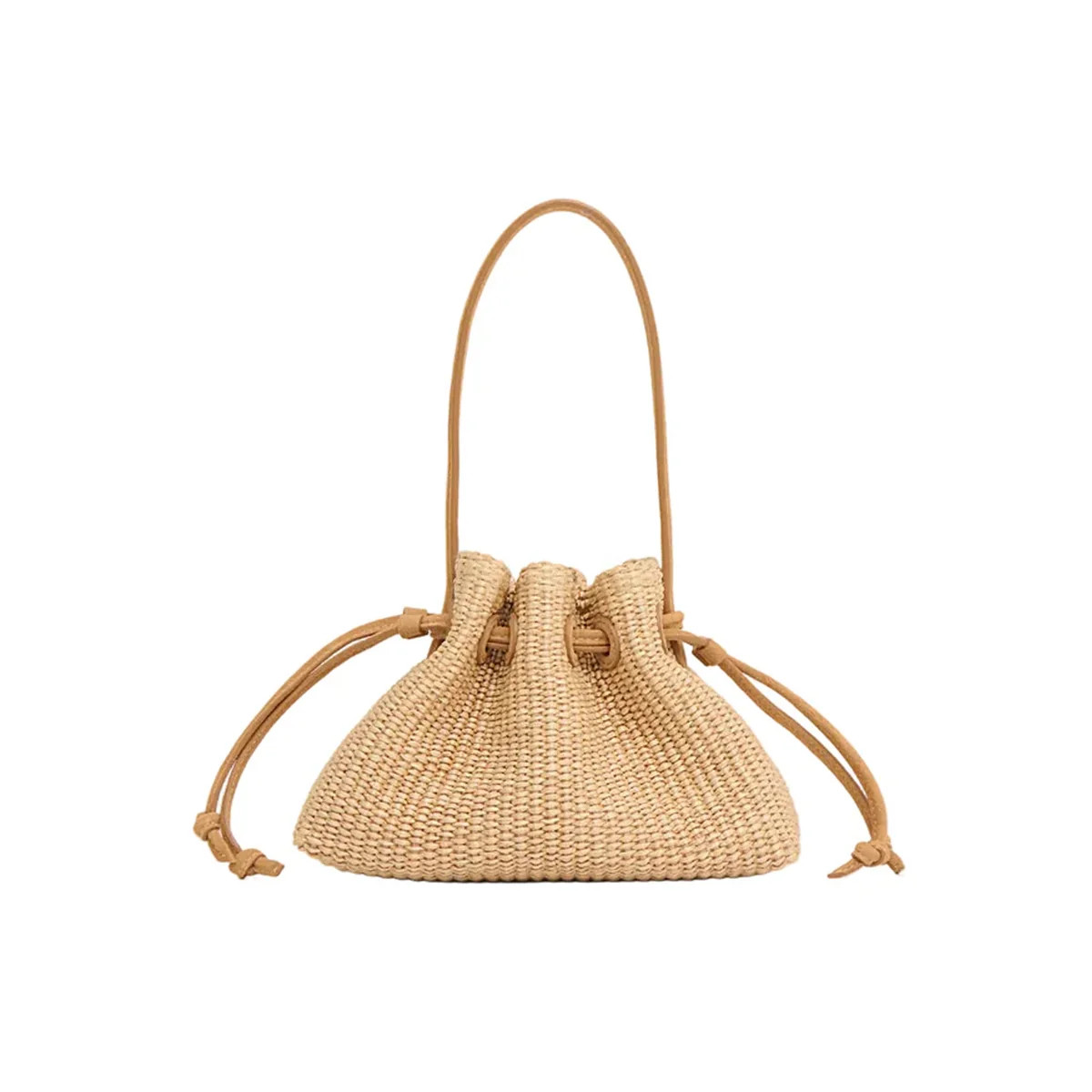 Drawstring Pouchette in Natural Raffia/Budino Suede | Over The Moon