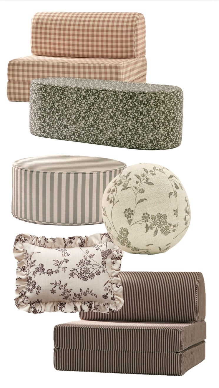 the cutest playroom soft furniture that comes in so many fun patterns and colors. using in a playroom project! 🤎 

#LTKHome #LTKKids
