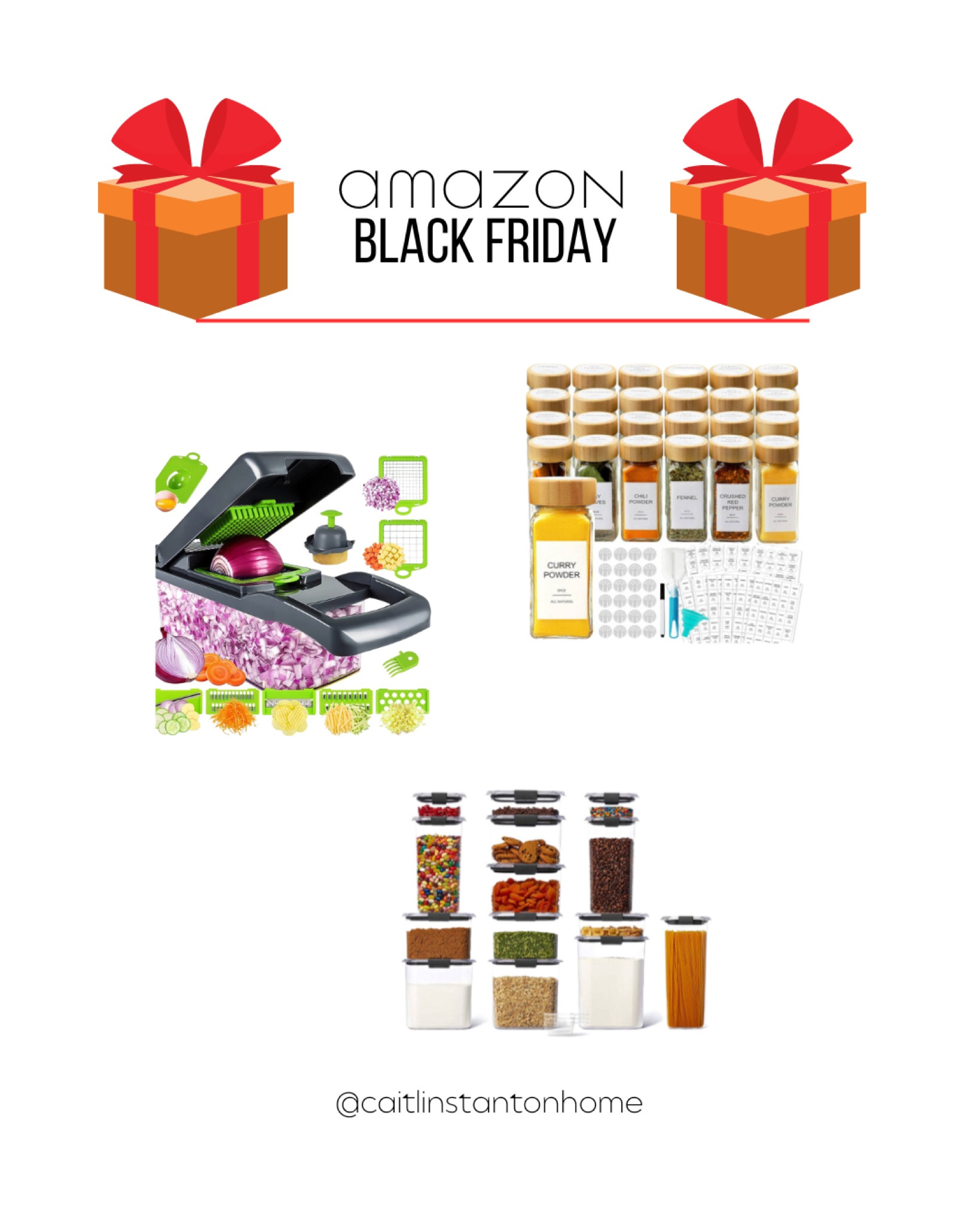 Amazon Black Friday 
Vegetable chopper
Glass spice jars 
Airtight storage containers 

#LTKHoliday #LTKsalealert #LTKCyberWeek