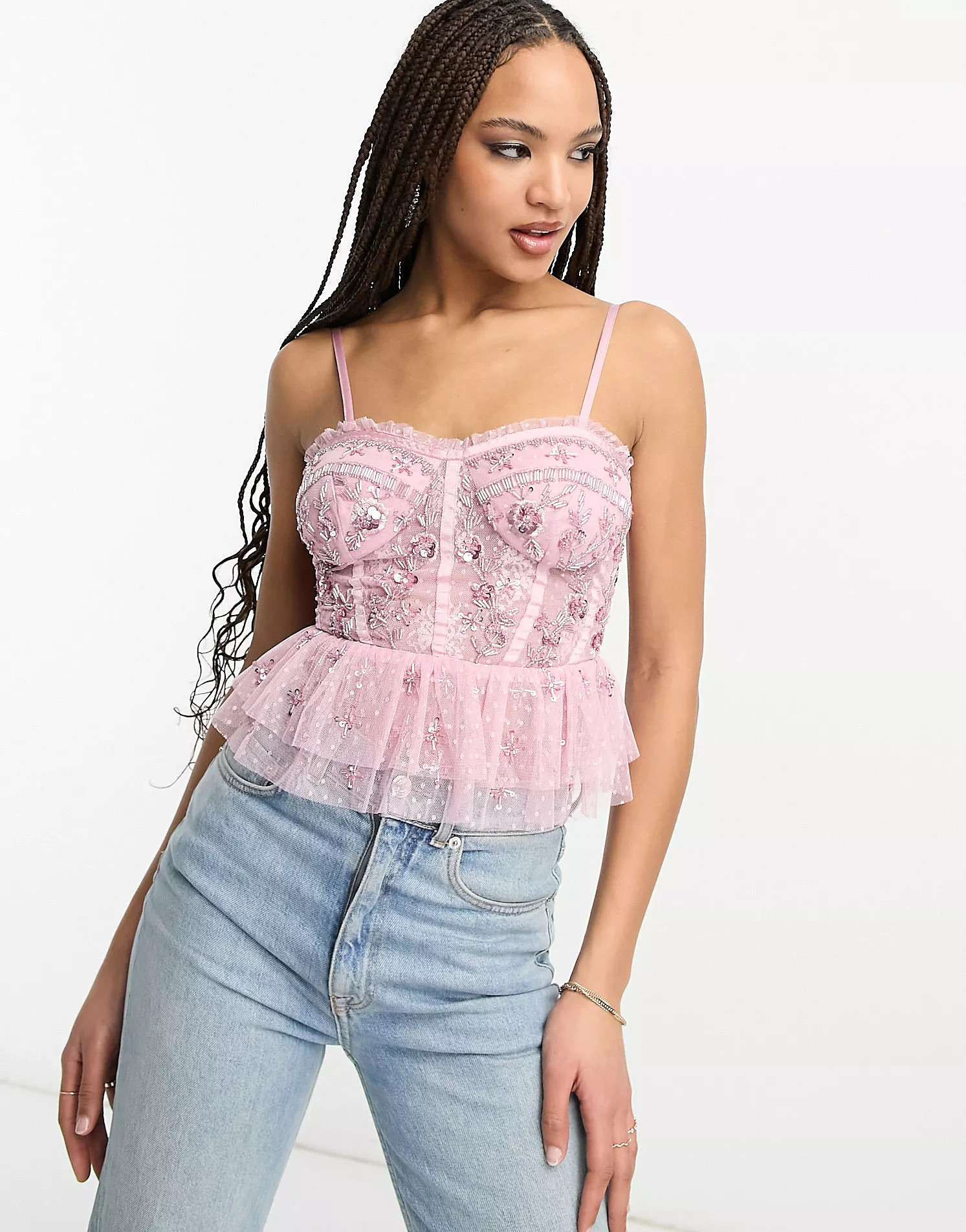 Miss Selfridge - Premium - Top corset à ornements - Rose | ASOS (Global)
