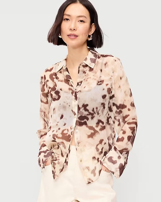 Cow print inspired Chiffon Sheer Button-Down Shirt from @oldnavy now on sale for $19.99!!

#LTKWorkwear #LTKSaleAlert #LTKOver40