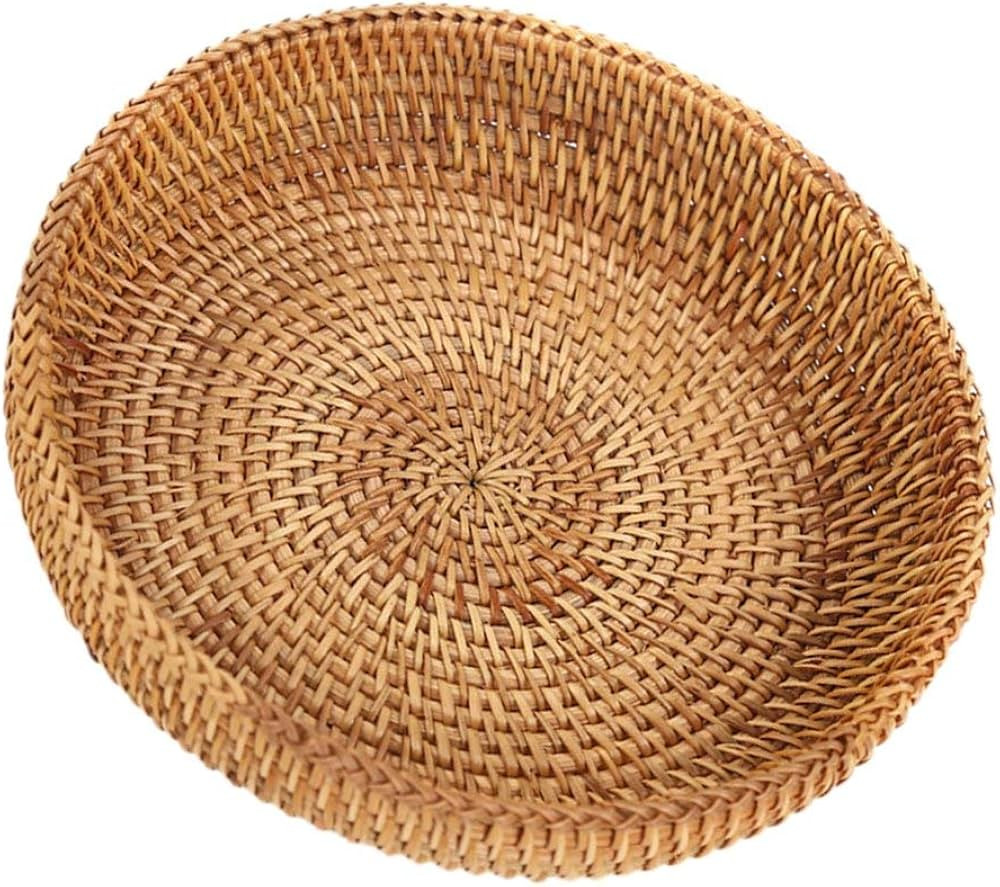 Hand-Woven Round Multi-Purpose Tray fit for Food Fruit Weaving Storage Holder | Amazon (US)