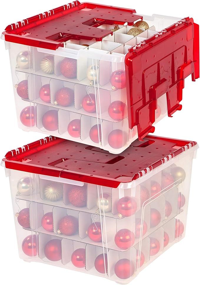 Amazon.com: IRIS USA 60 Qt. Ornament Storage Box with Hinged Lid and Dividers, 2-pack, Plastic Or... | Amazon (US)