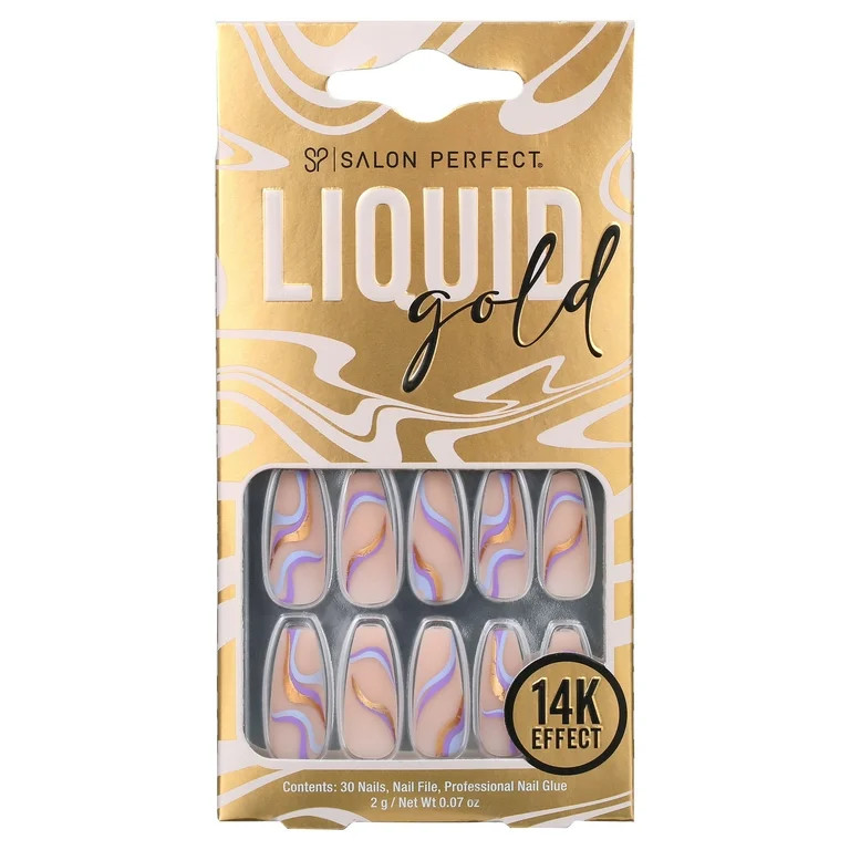 Salon Perfect Artificial Nails, 128 Liquid Gold Purple Swirl, File & Glue Included, 30 Nails | Walmart (US)