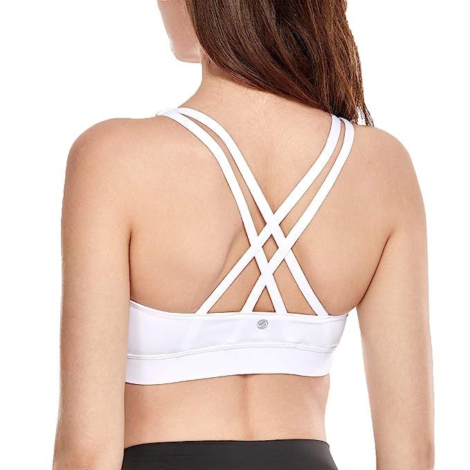 CRZ YOGA Strappy Sports Bras for Women Padded Wirefree Support Cross Back Workout Yoga Bra Top | Amazon (US)