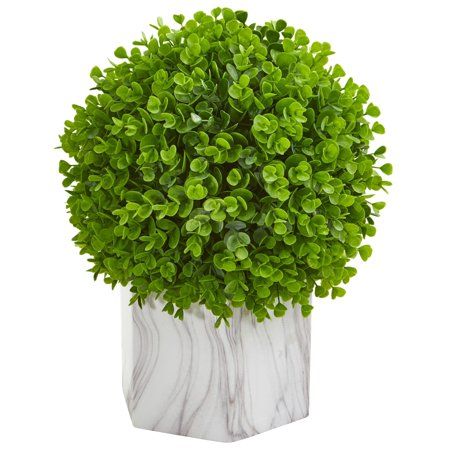 Nearly Natural Eucalyptus Artificial Ball in Marble Finished Planter | Walmart (US)